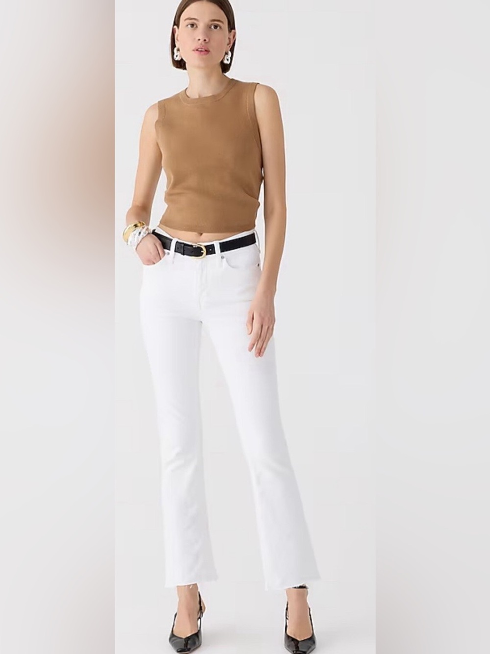 NWT $128 J.Crew 9” Demi-Boot Crop Jean White Wash 27 High-Rise Raw Kick Hem